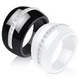 thumbnail image 3 of 14mm Black/White Ceramic Wedding Band Rings Women's White AAA Cz Ring Sz 6 7 8 9, 3 of 6