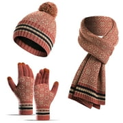 ENJOYW Women Winter Warm Vintage Pattern Acrylic Knitted Woolen Hat Scarf Gloves SetAcrylic Fiber