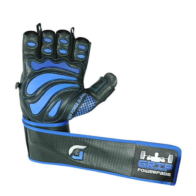 Grip Power Pads Elite Leather Gym Gloves with Built-in 2 Inches Wide Wrist  Wraps
