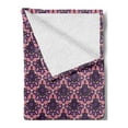 thumbnail image 2 of Floral Soft Flannel Fleece Throw Blanket, Vibrant Flower Petals with Mandala Effects Large Leaves Rococo Motif, Cozy Plush for Indoor and Outdoor Use, 50" x 70", Coral and Dark Purple, by Ambesonne, 2 of 5