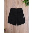 thumbnail image 3 of Faithtur Kids Denim Shorts, Girls Solid Color High Elastic Waist Ripped Jeans, 3 of 7