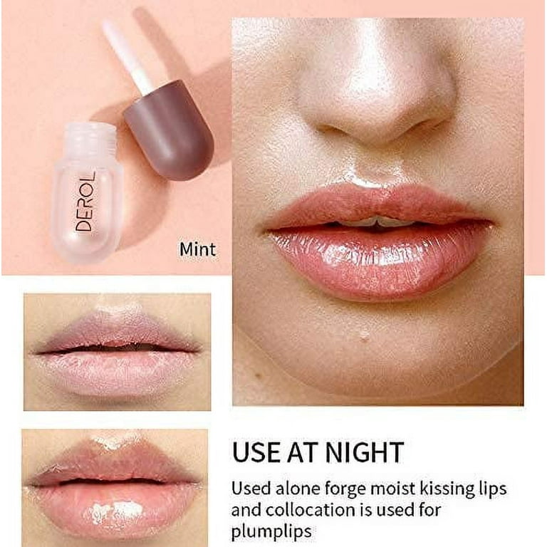 Lip Plumper Lip Gloss Lip Care Set, 2Pcs Derol Lip Plumper Set Day and  Night for Lip Fuller Moisturizing & Reduce Fine Lines 