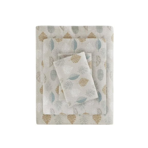 Cozy Cotton Flannel 4-Piece Multi Leaves Cotton Queen Printed Sheet Set