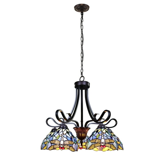 Radiance Goods Dragonfly Tiffany-Style Dark Bronze 5 Light Chandelier 25" Wide