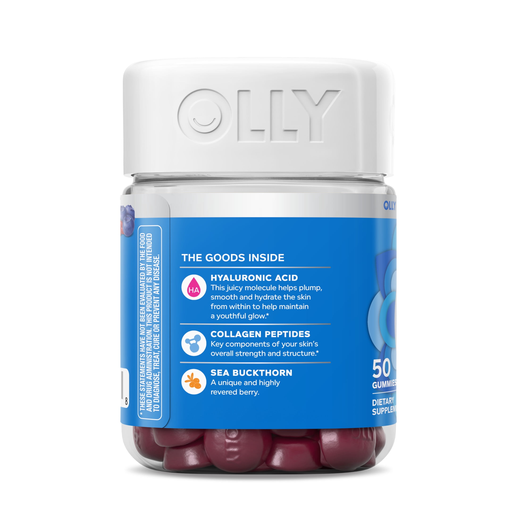 OLLY Glowing Skin Gummies, Hyaluronic Acid, Collagen Peptides, Sea Buckthorn, Plump Berry Flavor, 50 Count