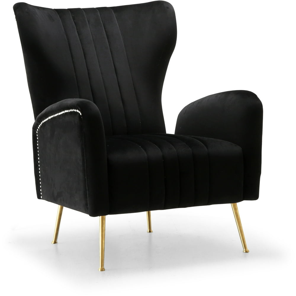 Opera Black Velvet Accent ChairColorBlack Velvet,FinishGold,Style