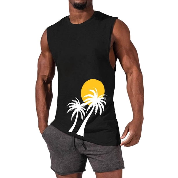 Camiseta sin mangas de cuello redondo para hombre, informal, a la moda, con estampado, deportiva, de poliéster