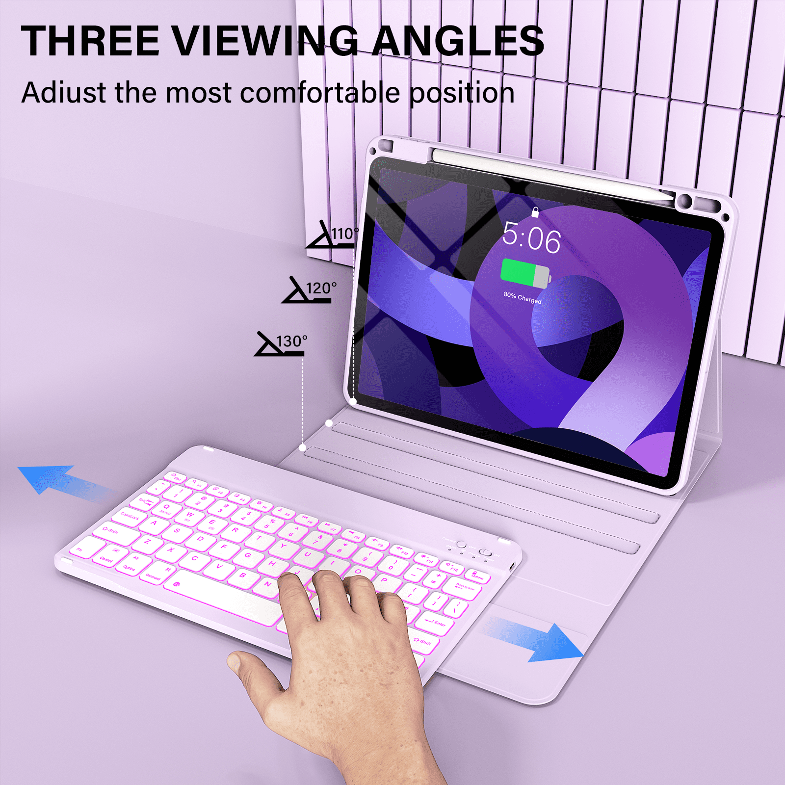 Kenke Keyboard Case for iPad Air 11-inch M3/M2 (2025/2024), iPad Air 5th/4th Generation (2022/2020) - with Pencil Holder,7 Colors Backlit Keyboard,Wireless Detachable Keyboard Cover,(Purple)