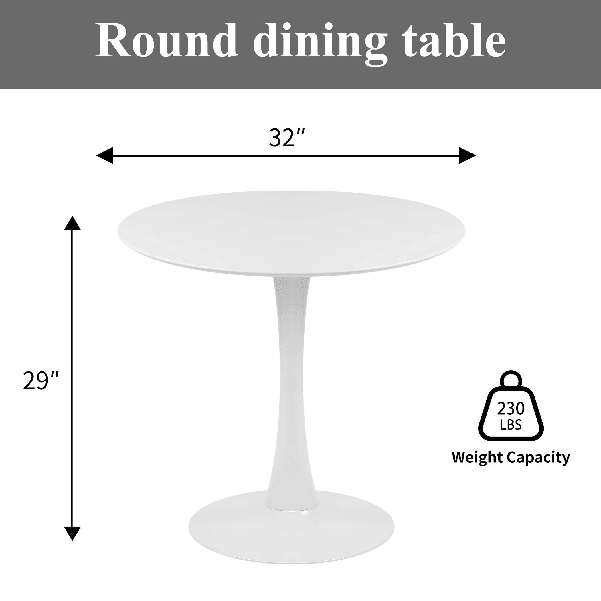 32" Round Wood Dining Table, Mid Century Modern Tulip Table for Living Room Kitchen, White