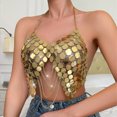 thumbnail image 5 of Women Sequin Tank Tops Triangle Bikini Halter Neck Bra Chain Tops Body Chain Top Glitter Sexy Vest Sliver Sparkly Dots Disco Nightclub Circle Chain Crop Top for Cocktail, Party, Club, 5 of 9
