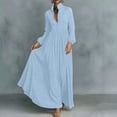 thumbnail image 4 of Miqool Women's Casual Maxi Dress Puff Long Sleeve Stand Collar Button Front Flowy Loose Fit Long Dress with Pockets, 4 of 7