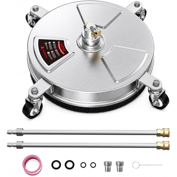 15-in up to 4200-PSI Rotating Surface Cleaner for Gas and Electric Pressure Washers with 4 Wheels Silver