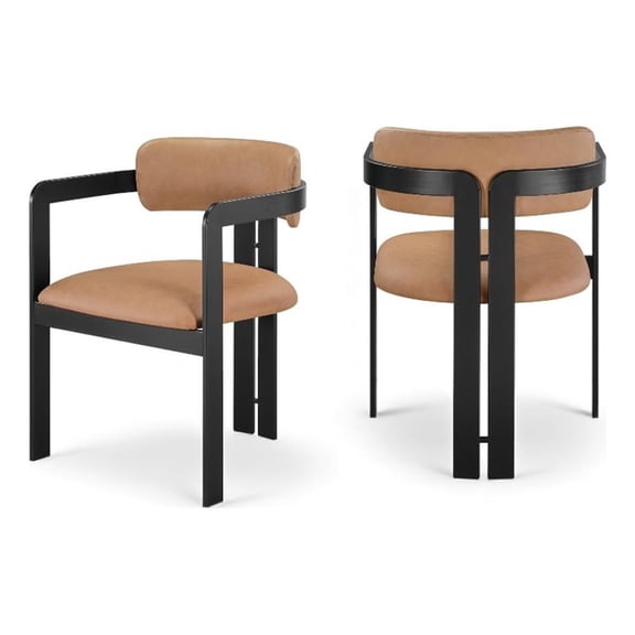Bowery Hill Contemporary Cognac Vegan Leather Dining Chair (Set of 2)