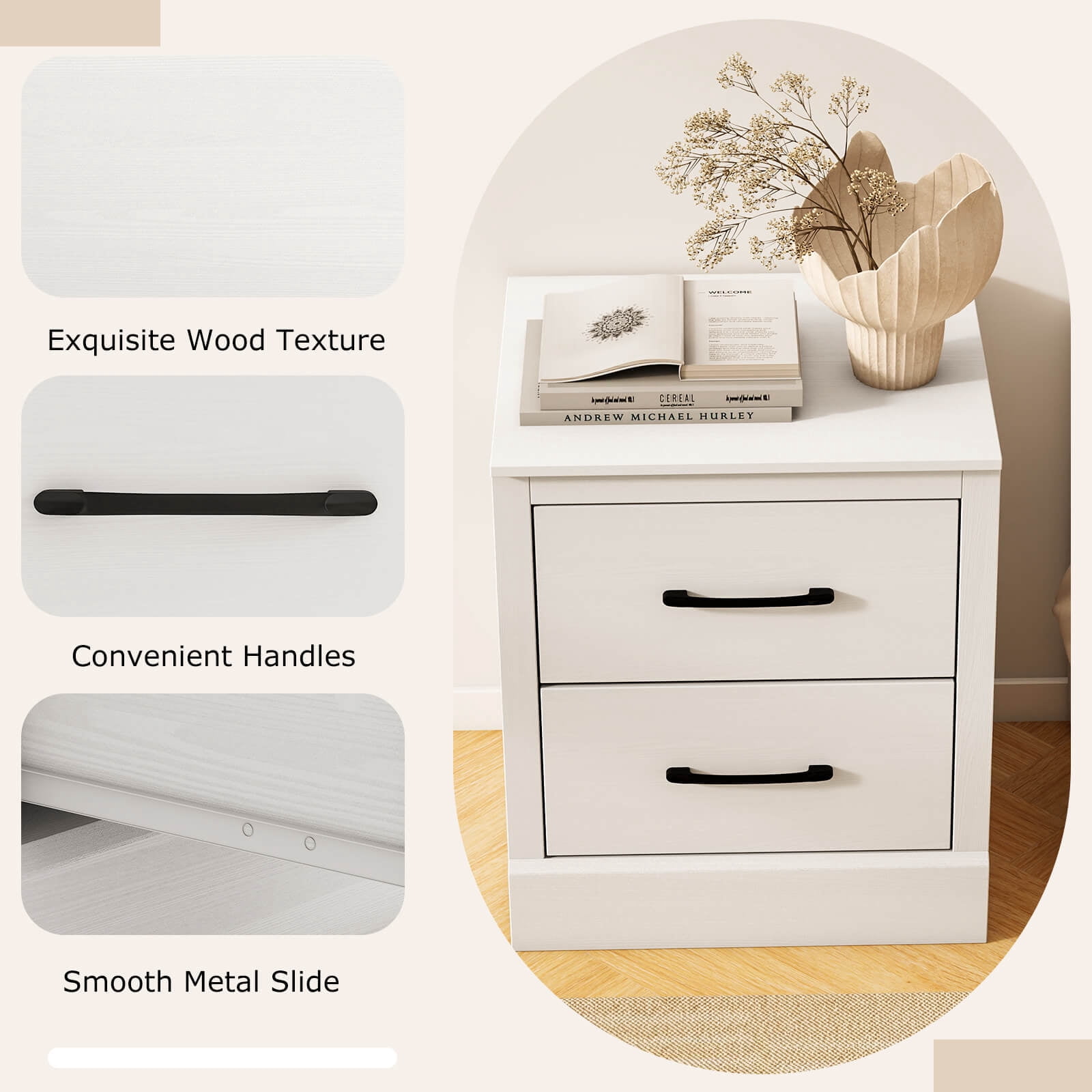 Costway 18.5" Farmhouse Nightstand with 2 Drawers Compact Size End Table for Living Room