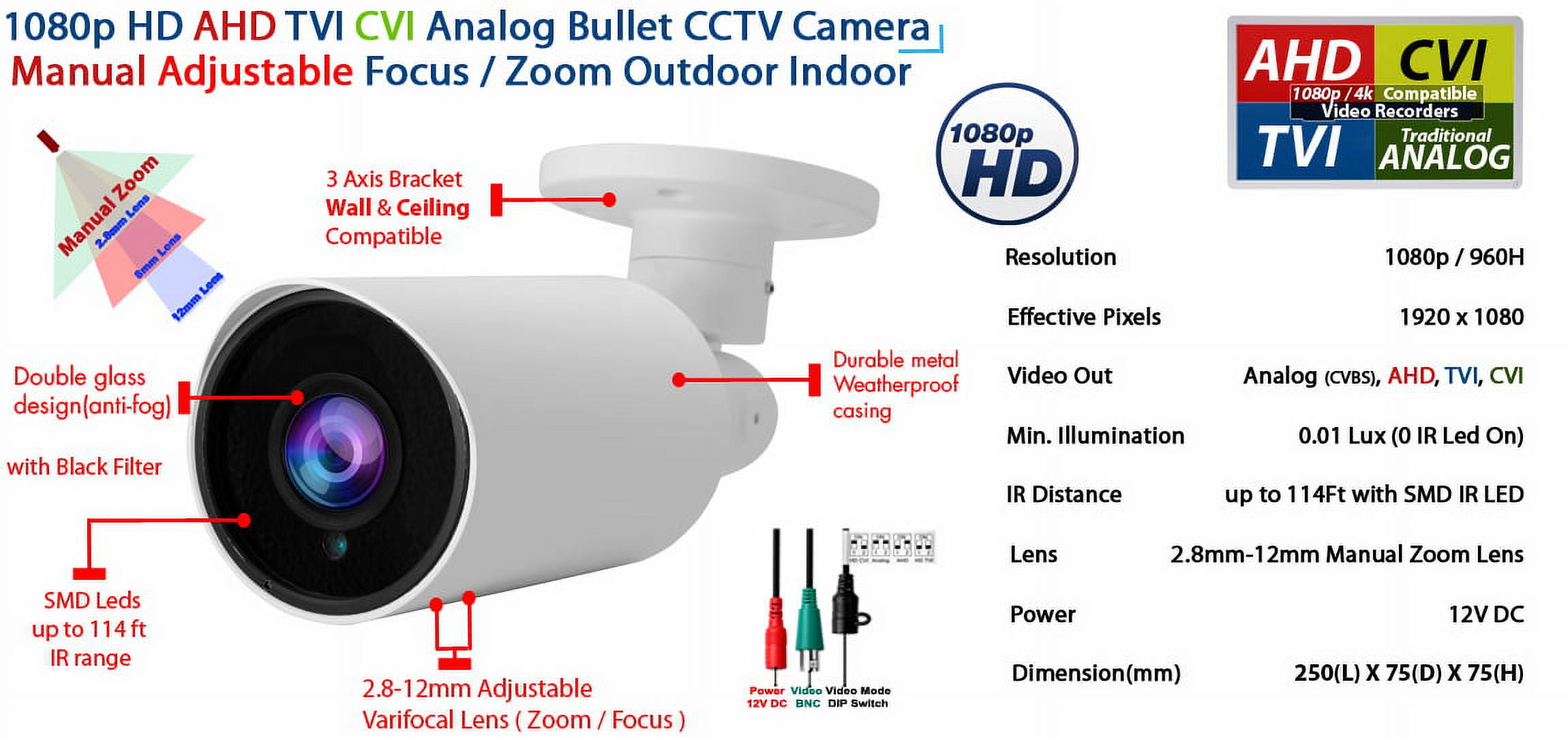 Evertech 8 Channel Security Camera System with 4pcs  1080p HD Indoor Outdoor Metal Bullet Cameras 4TB HDD