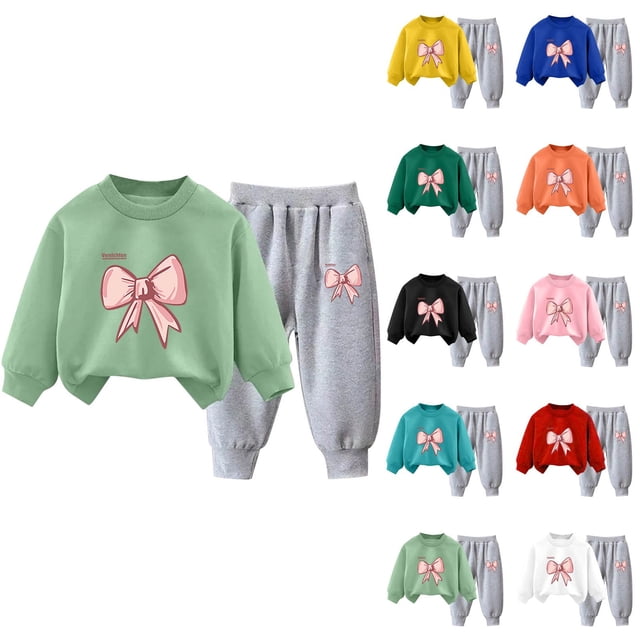 Pisexur Ensemble 2 Pcs pour Bébé Filles Garçons Automne Hiver Mode Décontractée Polaire Manches Longues Col Rond Chandails en Molleton et Pantalons Vêtements de Détente Imprimé Mignon Ensemble de Survêtement pour Enfants 3-8 Ans