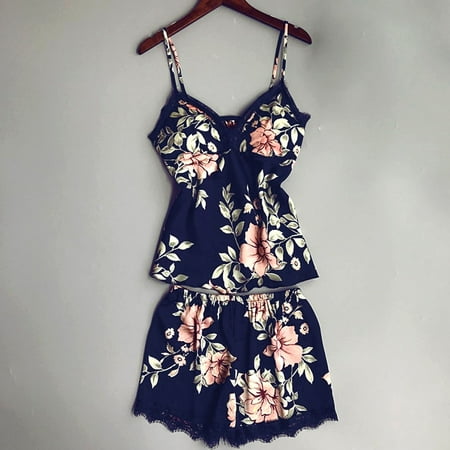 

Ladies Sexy And Comfortable Imitation Silk Pajamas Printed Home Two-Piece Suit
