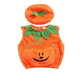thumbnail image 4 of Babies Fashion Halloween Clothes Set Orange Classic Pumpkin Pattern Sleeveless Loose Tops and Cap, 4 of 9