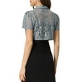 thumbnail image 3 of INSPIRE CHIC Floral Lace Shrug for Women's Lapel Collar Short Sleeves Elegant Bolero Cardigan XS Grey Blue, 3 of 5