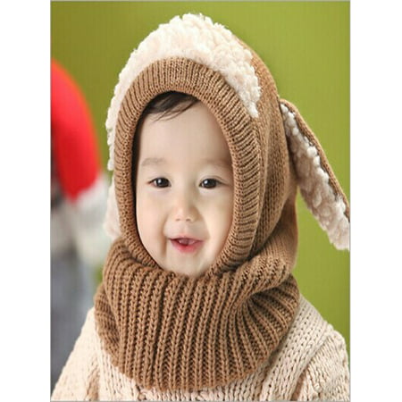 Winter Baby Kids Girls Boys Warm Woolen Coif Hood Scarf Caps Hats KH