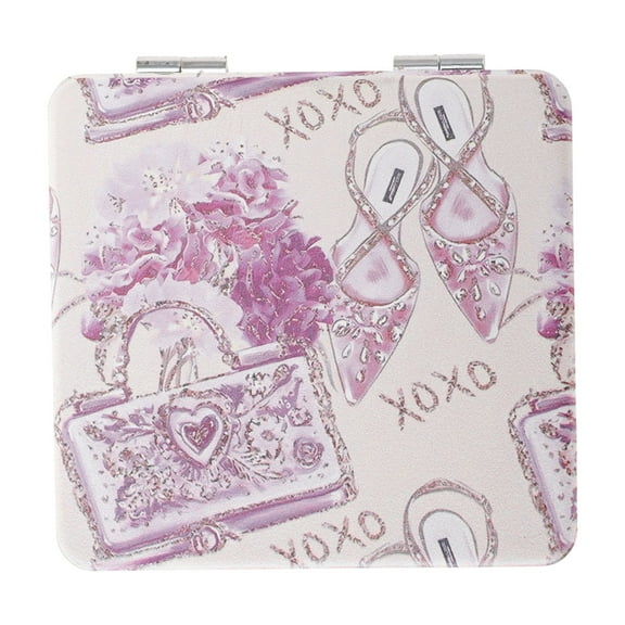 Unique Bargains 1 Pc Women Square Shape Handheld Mirror for Travel Pink Purple Glass