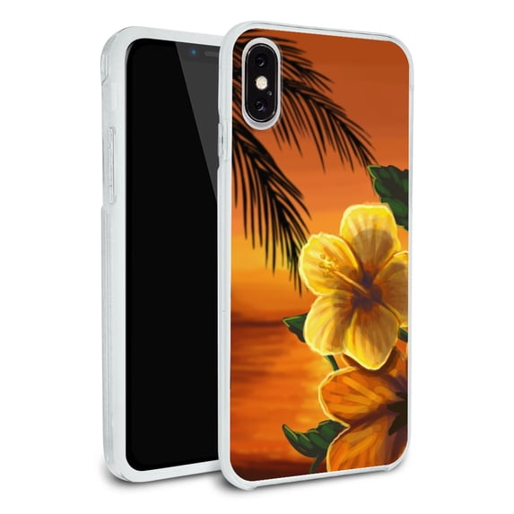 Beach Sunset Hibiscus Flower Hawaiian Protective Slim Fit Hybrid Rubber Bumper Case Fits Apple iPhone X