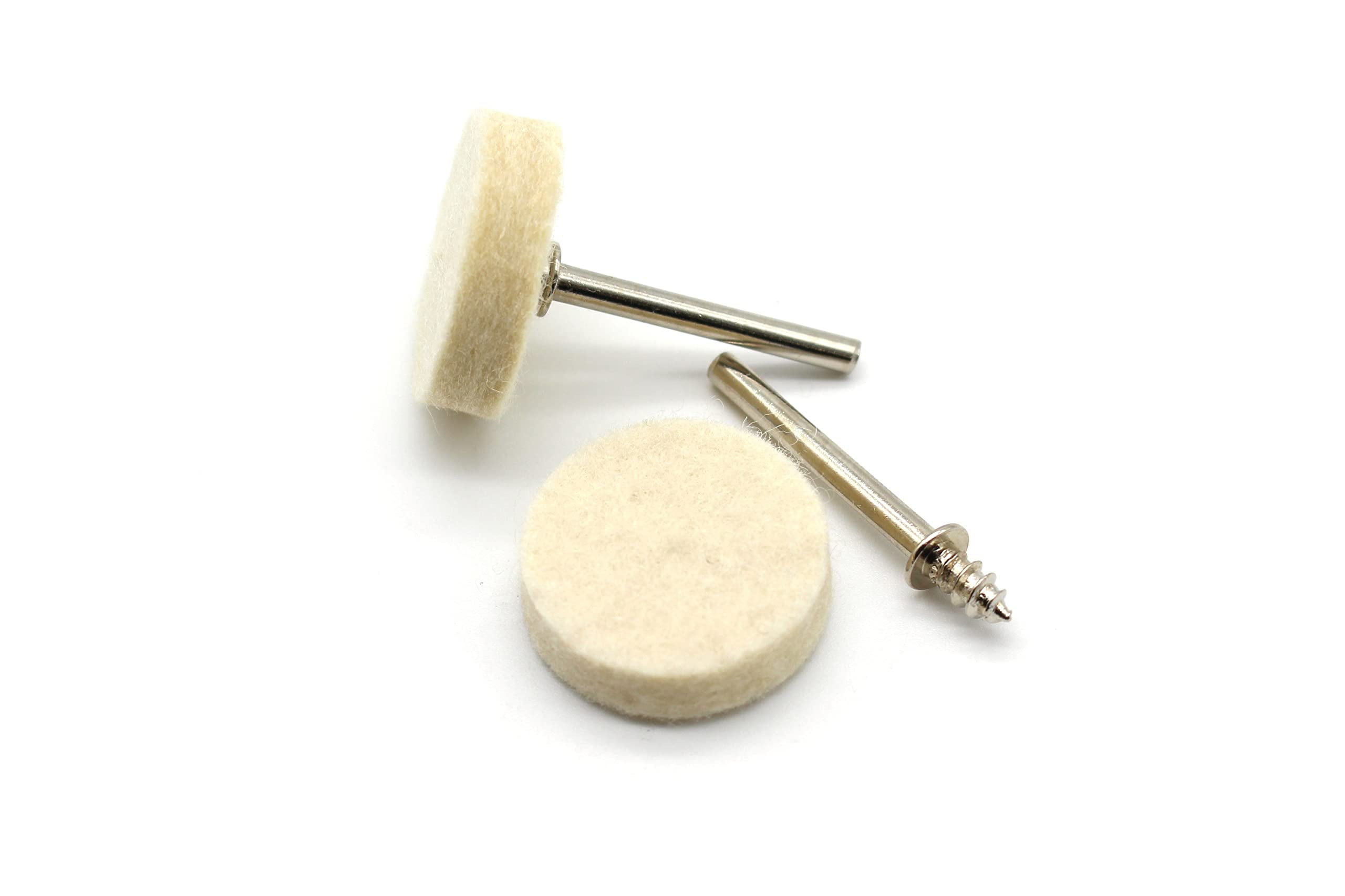 TMAX 100 pc Felt Polishing Wool Bob Burr 1 Inch Diameter 1/4 Inch High Wheel #429 with 2 Screw Mandrel 401 1/8 Inch Shank for Dremel Rotary Tools