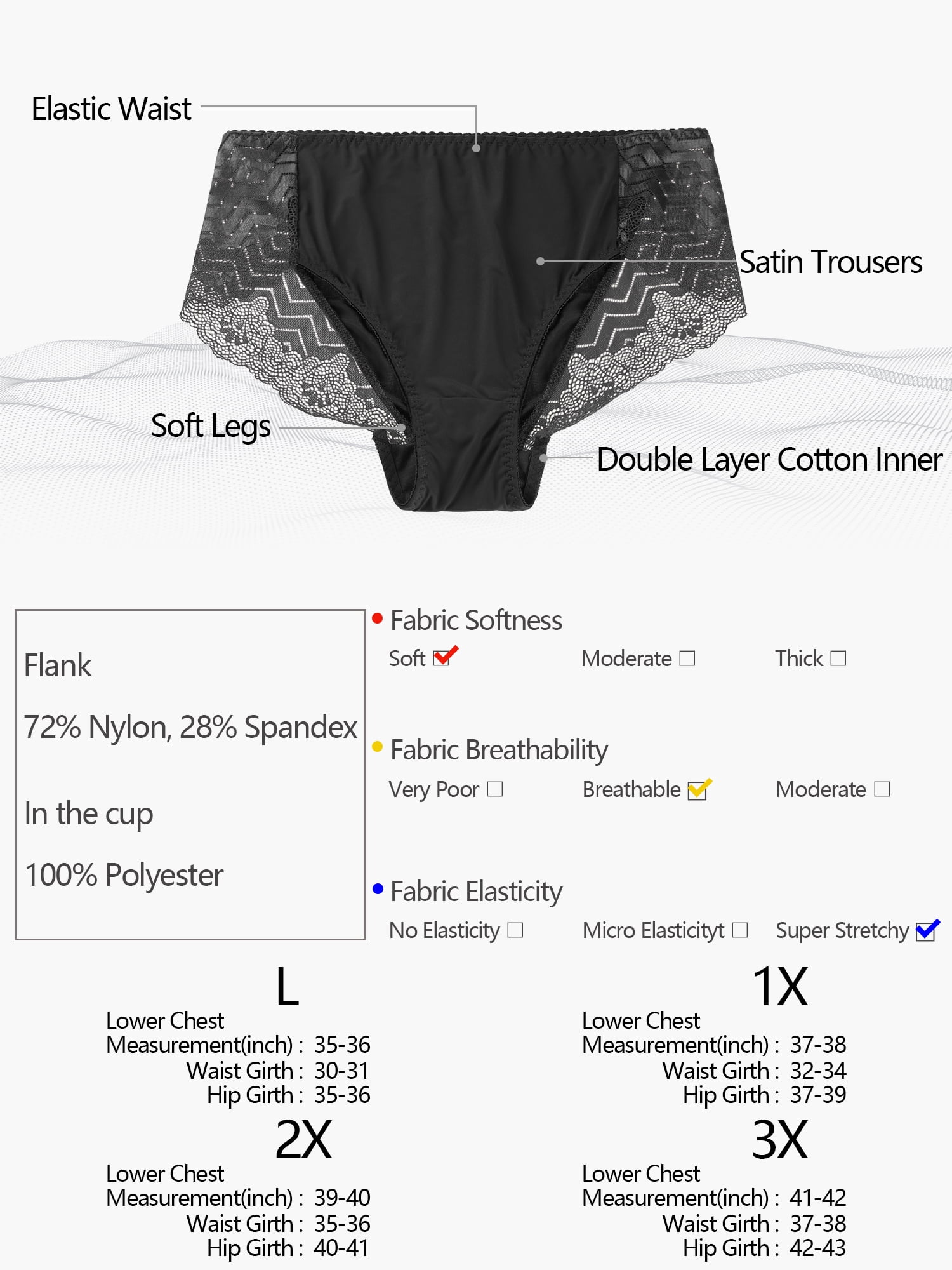 Unique Bargains Women's Plus Size Underwire Lace Trim Adjustable Straps Bra and Panty Set 42C Black