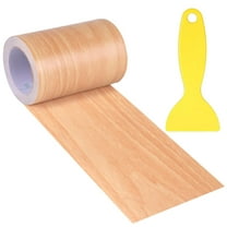 4" X33' Size Realistic Wood Grain Repair Tape, Self Adhesive Wood Grain Repair Patch for Tables, Chairs, Doors, Windows, Floors, Furniture Renovation, Handicraft DIY. & Plastic Scraper. Natural Oak