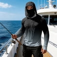 thumbnail image 7 of Men's Ombre Print Hooded Long Sleeve Sun Shirt - Fashionable Gradient Pullover with Built-in Face Mask & Zipper Pocket - UPF 50+ Quick Dry Athletic Top for Fishing, Hiking & Summer 2026 Black L, 7 of 7