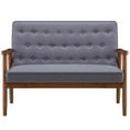 thumbnail image 2 of HONGFENGDZ (126 x 75 x 83.5)cm Retro Modern Wood Double Sofa Chair Leisure Chair Light Gray Fabric, 2 of 7