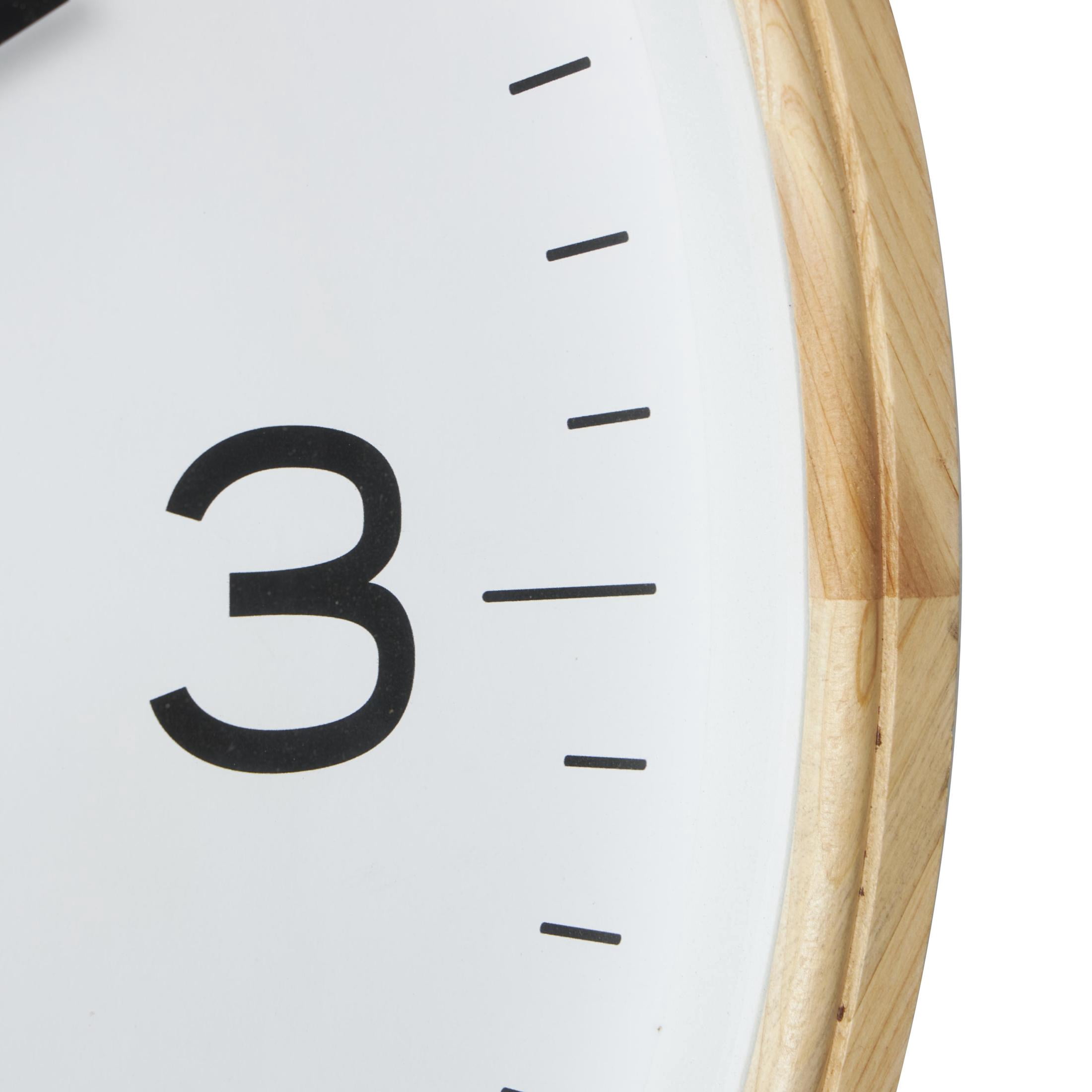 DecMode 23" Light Brown Wood Wall Clock with White Backing