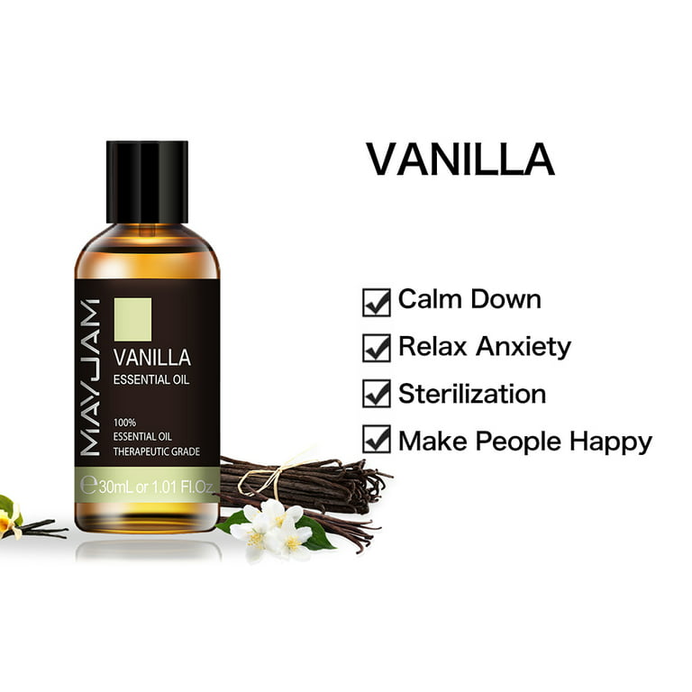 MAYJAM 30ml Vanilla Essential Oils for Aromatherapy & Diffuser, Hair & Skin Care, Massage, DIY Soap Candle Making, Fragrant and Long Lasting Vanilla