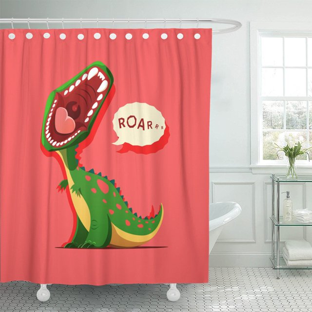 ABPHQTO Green Hungry of Dinosaur is Roaring Roar Mouth Cortina de ducha de poliéster abierta 152x180 cm