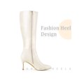 thumbnail image 3 of BLISSFUL STEP Women's Boots Stone Pattern Pointed Toe Stiletto Heel Knee High Boots  Cream 6, 3 of 6