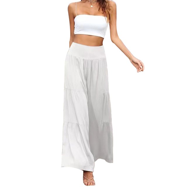 Pantalones sueltos para mujer, pantalones largos para mujer, pantalones de cintura alta elástica para mujer, pantalones de pierna ancha y cintura alta, compactos y livianos