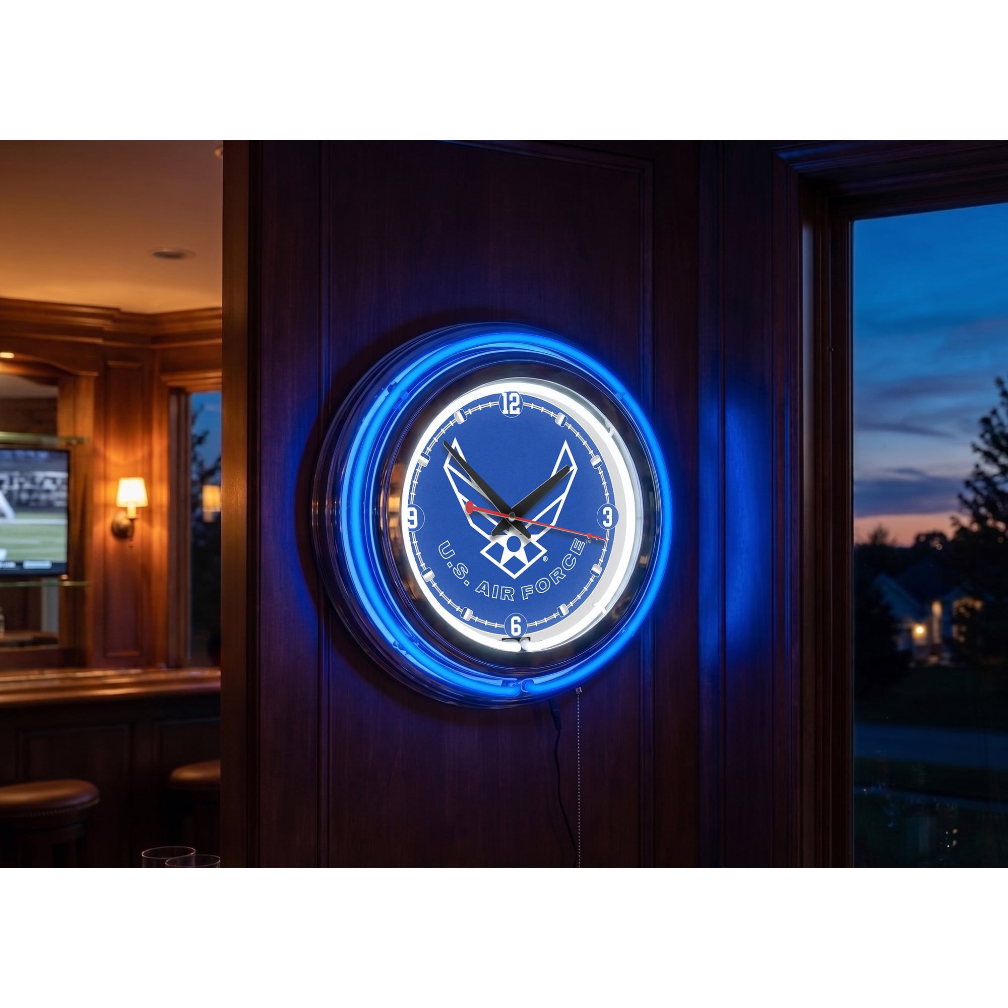 Holland Bar Stool U.S. Air Force Double Neon Ring, 15 dia. Logo Clock