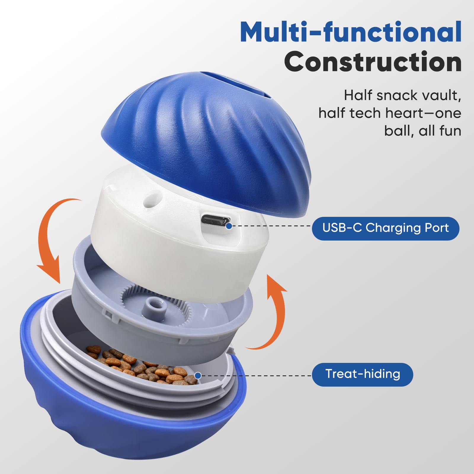 Petbobi Automatic Rechargeable Interactive Dog Ball with Active Rolling Treat Dispensing for Small Medium Dogs, 2.87" Blue