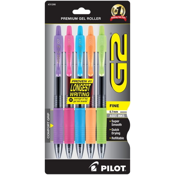 Bolígrafos de gel PILOT G2 Premium de punta fina de 0,7 mm, paquete de 5