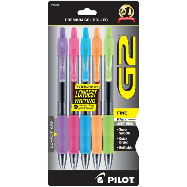 Bolígrafos de gel PILOT G2 Premium de punta fina de 0,7 mm, paquete de 5