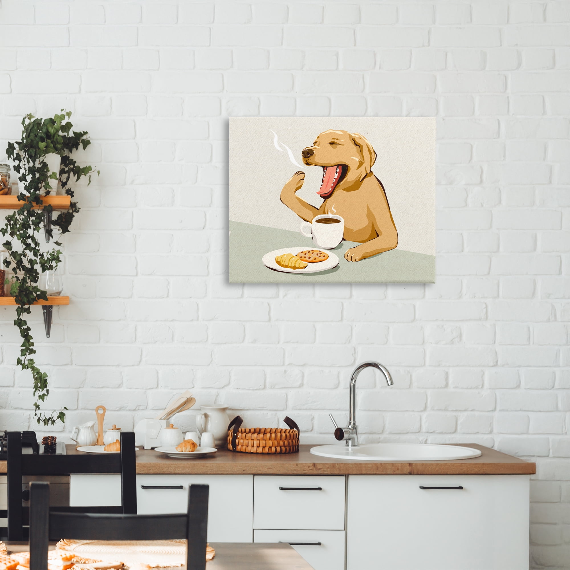Stupell Industries Yawning Dog with Morning Coffee Canvas Wall Art, design by Ziwei Li