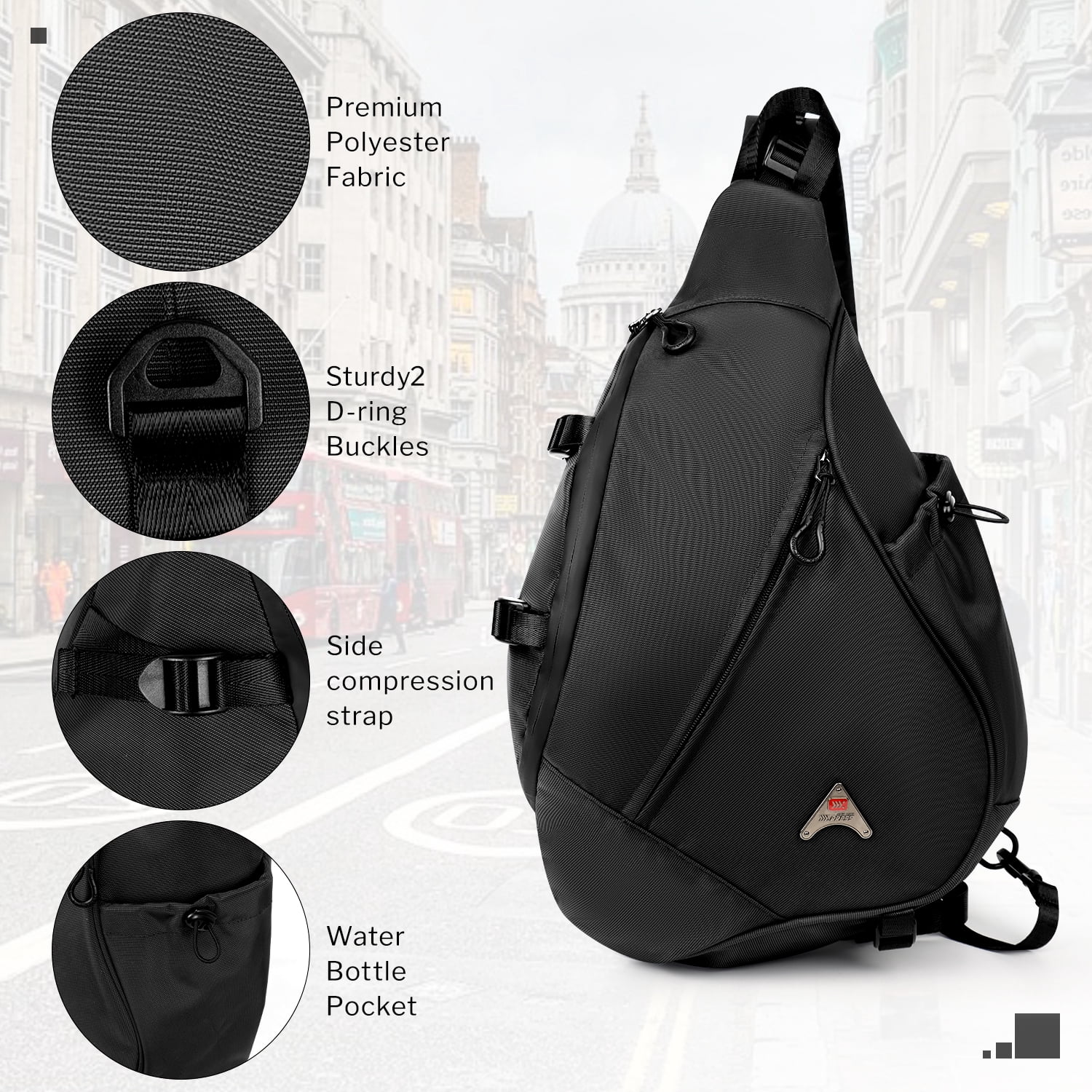 Large Crossbody Sling Bag for Men Waterproof Shoulder Bag One Strap Sling Backpack for Travel,Work,Hiking,Cycling,Daily,602-Black