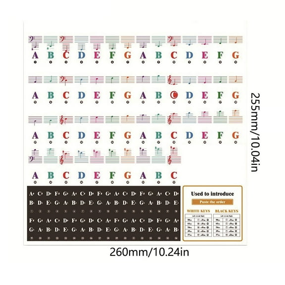 Piano Keyboard Sticker With 25 49 61 76 88 Key Notes And Staff Markings, Transparent Removable Vinyl To Protect Keys Without Damage, Designed By Experienced Musicians To Simplify