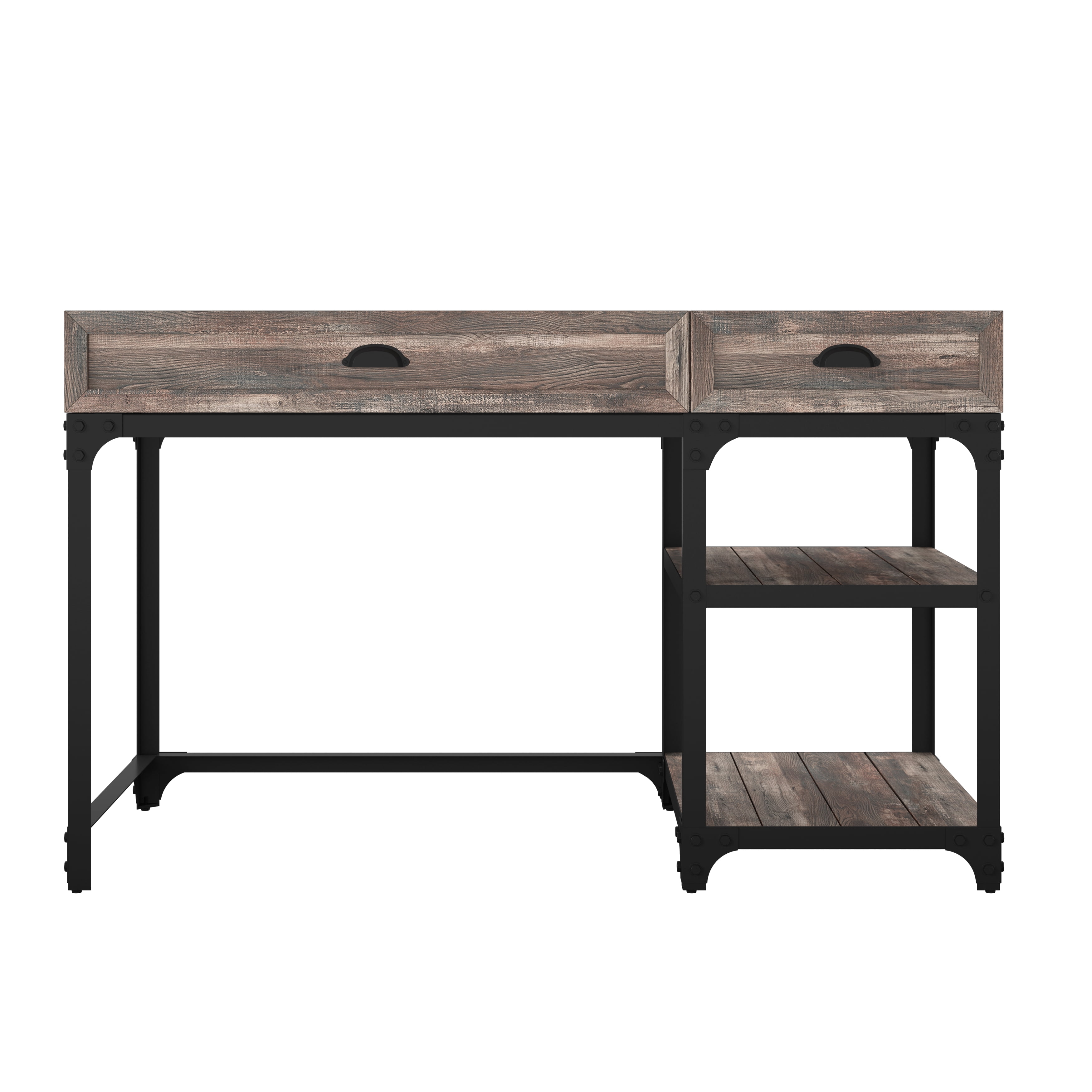 Rustic Industrial Desk with Storage Rustic Oak