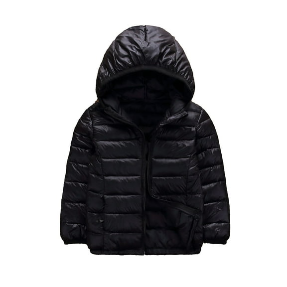 Alvivi Boys Girls Winter Coat Lightweight Down Puffer Jacket Long Sleeve Hodded Windbreaker Outwear Black 5-6