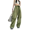 thumbnail image 5 of hirigin Women Casual Long Cargo Pants, High Waist Solid Color Wide Leg Pockets Straight Loose Pants, 5 of 9