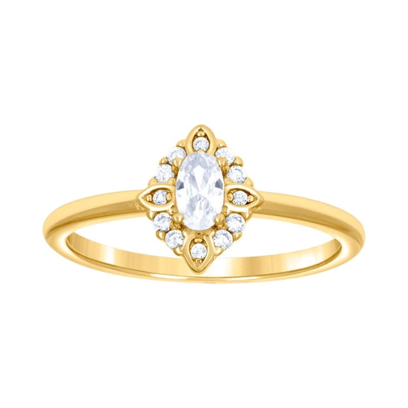 925 Sterling Silver Yellow-tone Womens Oval Round Cubic Zirconia Fashion Engagement Ring 9.7mm Wide Size 6 Engagement Ri