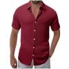 thumbnail image 1 of Kaemgyyd Men's Button down Shirts Short Sleeve Casual Collared Loose Fit Tops Solid Color Textured Beach Summer Breathable Tees, 1 of 7