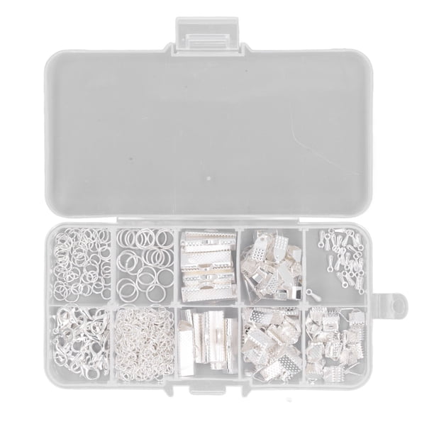 Kit para hacer joyas, cadena de metal, hebilla de cola, caja de almacenamiento, juego de abalorios para collares y pulseras de plata