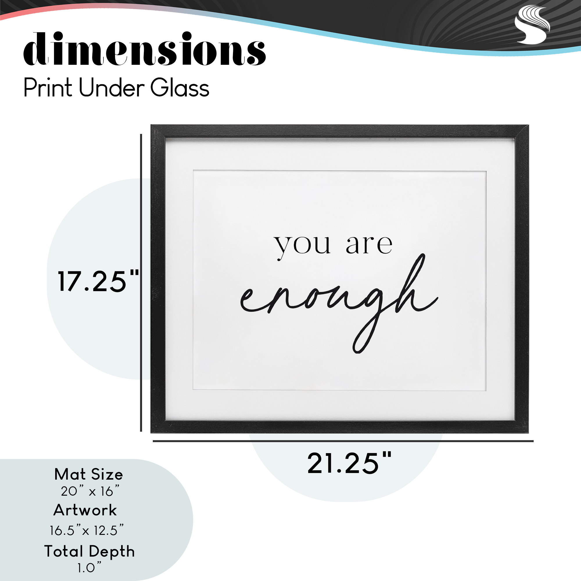 You Are Enough Sentiment Black Framed Print Under Glass, design by Lettered and Lined